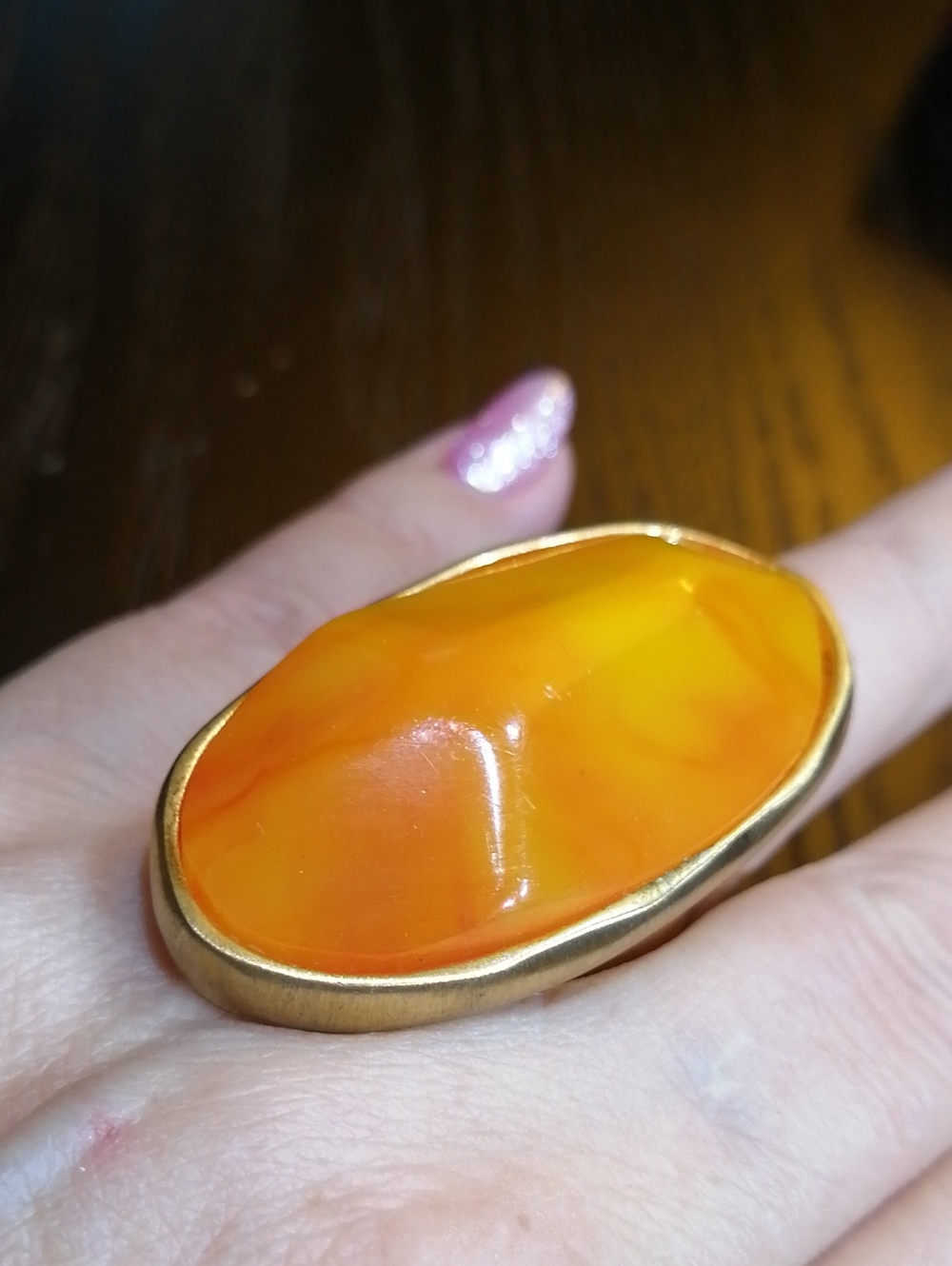 Kenneth Jay Lane Orange Amber Colour Stone Statement Ring Size 9